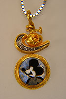 Anhänger Gold 900, Feingold, Weißgold, Brillianten, Emailmalerei